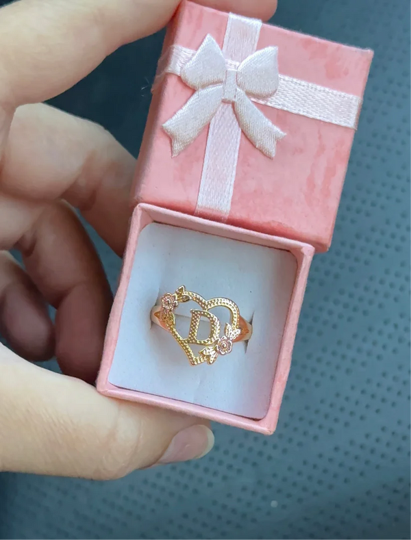 Flower Heart Initial Ring